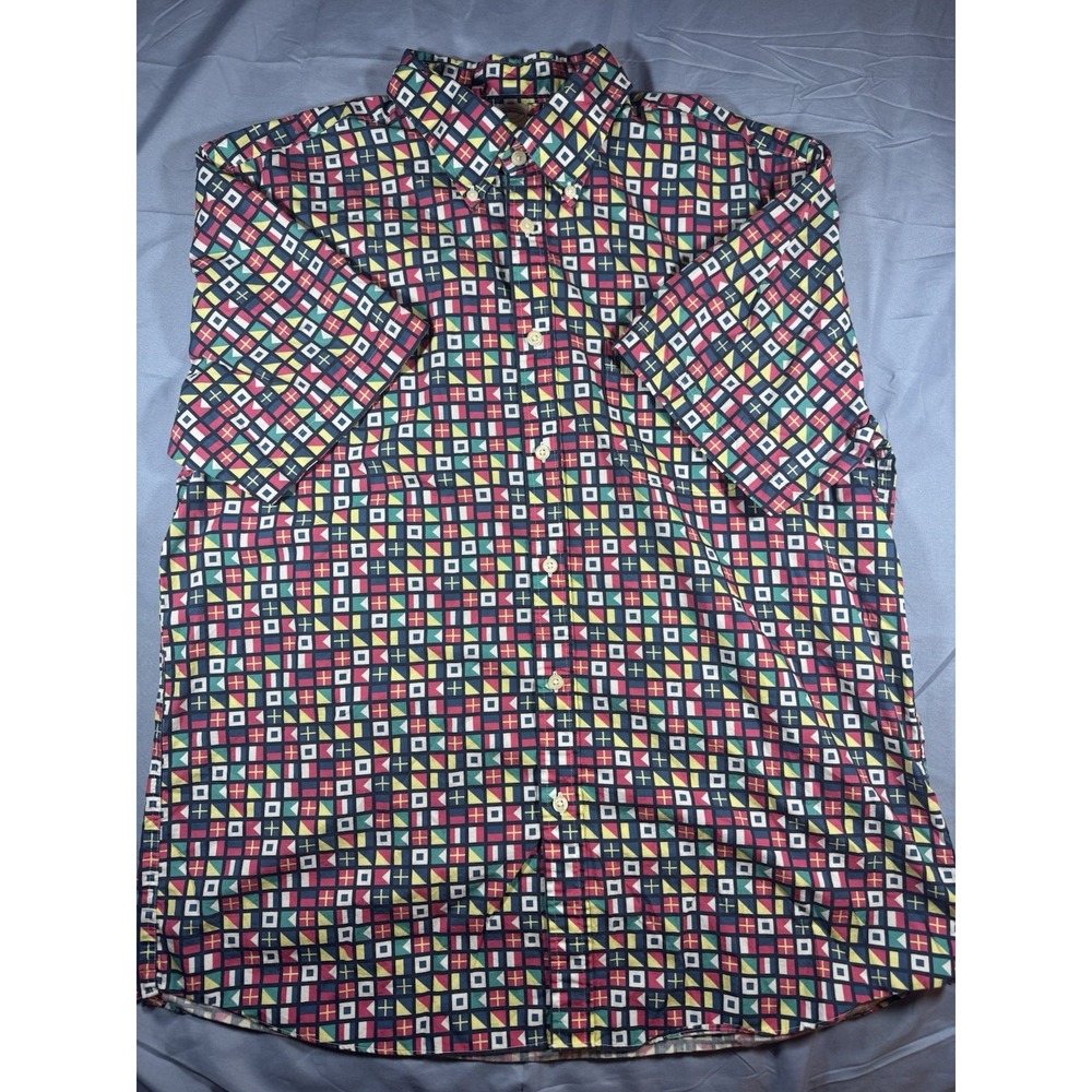 Brooks Brothers 1818 Men's Nautical Flag Short Sleeve Button Up Shirt Size Large